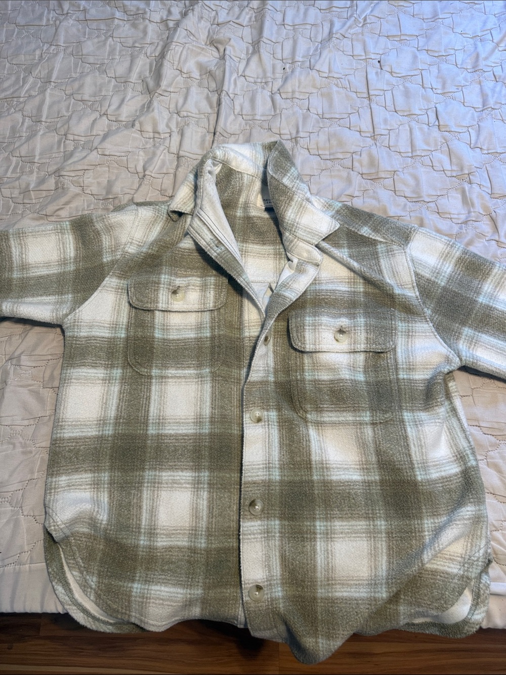 American Eagle Outfitters Olive & White Plaid Button-Down Shirt Jacket